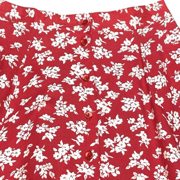 Kathie Lee Button Front Maxi Skirt 6 Red Floral Print Summer Comfy Boho Coastal - Picture 6 of 16